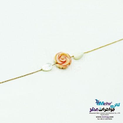 Gold and Stone Bracelet - Flower and Leaf Design-MB0292